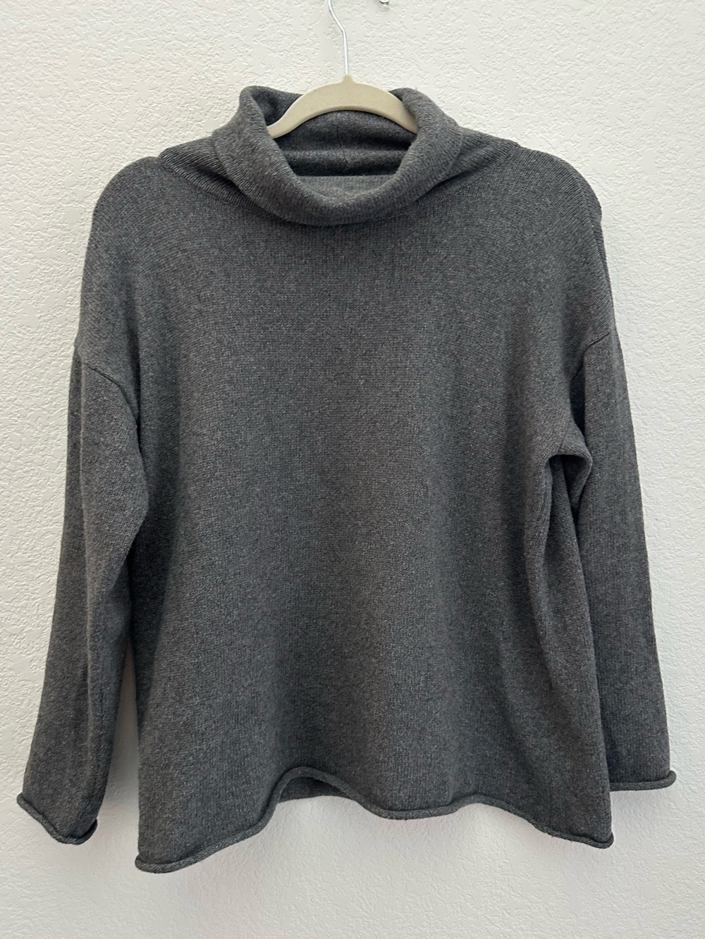 Eileen Fisher PP Sweater Gray Cashmere Organic Cotton Cowl Neck Turtle F23 Boxy